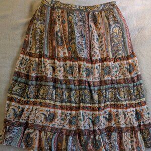 ECI WOMEN'S SKIRT Silk Size 2 Lining Boho Mid Length New York Tier Flowy Pattern